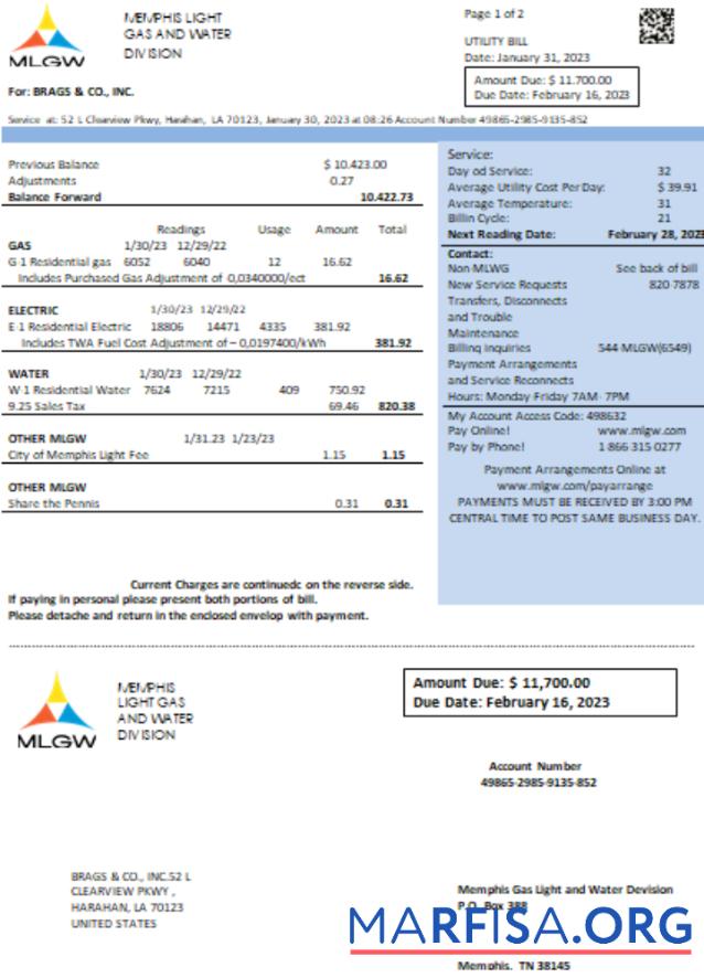 Realistic Tennesse MLGW utility business bill, SCR example
